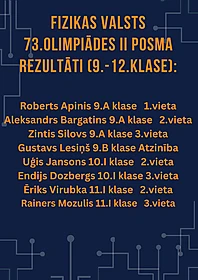 Fizikas Valsts 73.olimpiādes II posma rezultāti (9.-12.klase)