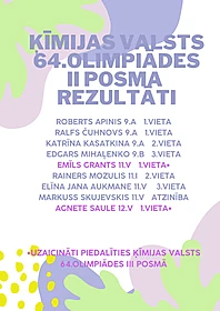 Ķīmijas valsts 64.olimpiādes II posma rezultāti